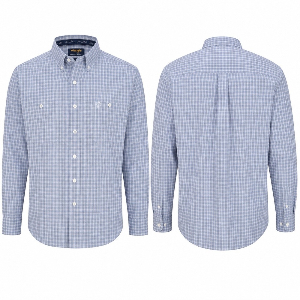 NWT Wrangler George Strait Performance Plaid Button Shirt Blue Small Relaxed
